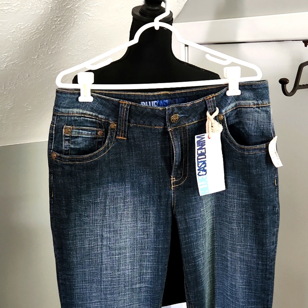 Blue Cast Denim Jeans, New, Women's SZ 14, Distressed Look, Wide Leg